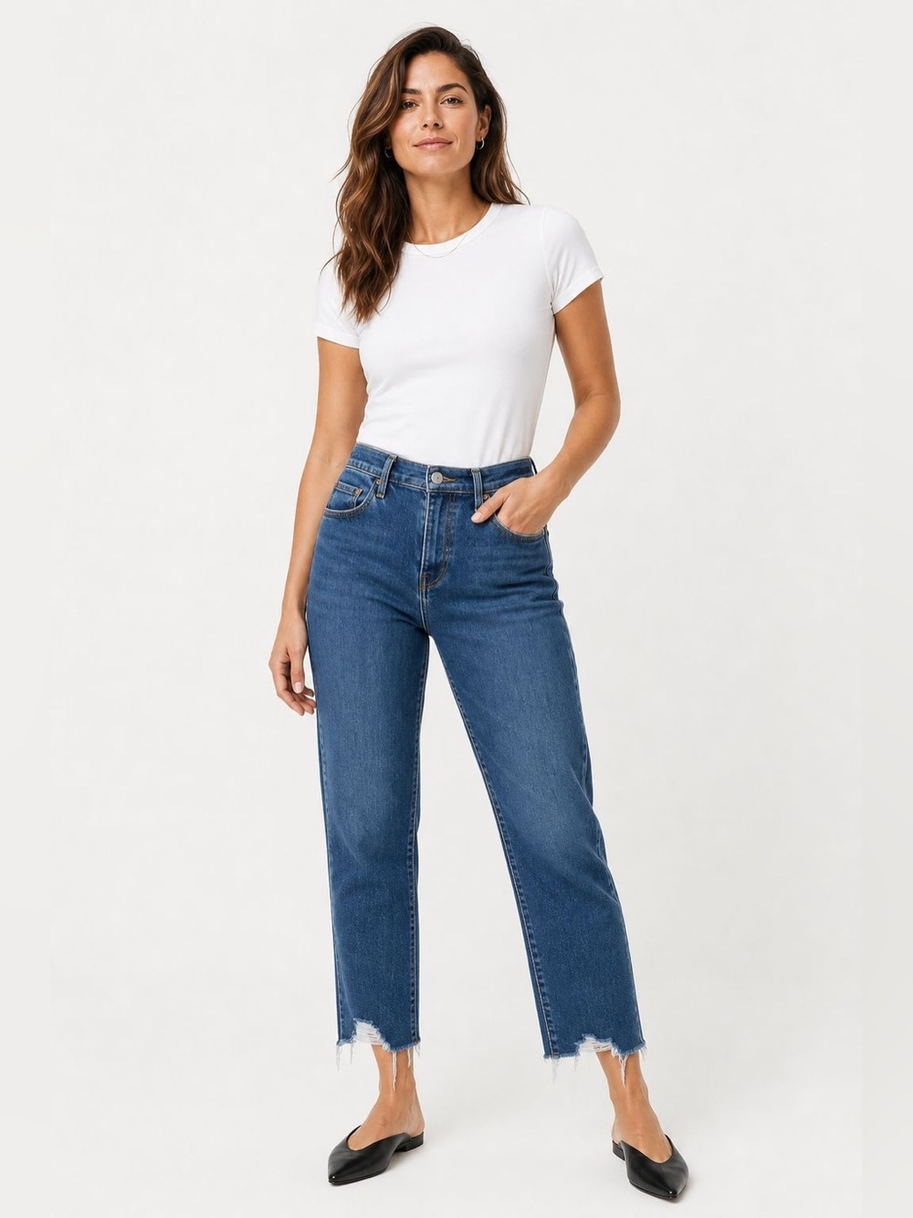 Levi’s 724 High Rise Straight Crop Jeans Size 29 Raw Hem